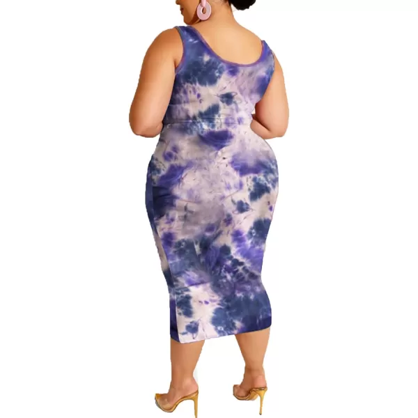 IyMoo Womens Sexy Plus Size 2 Piece Midi Dress Outfits  Sleeveless Tie Dye Print Tank Crop Top Bodycon Skirts SetBlue Gray1