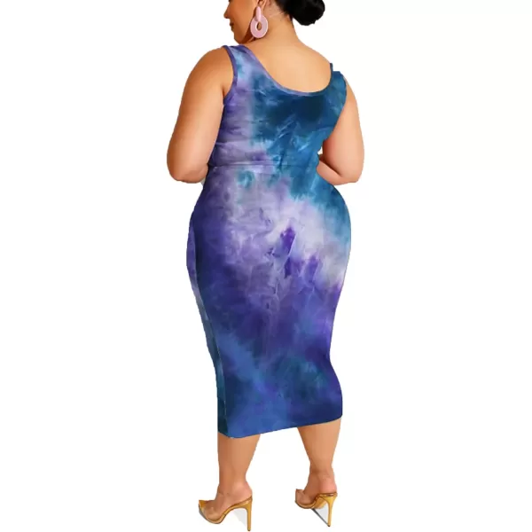 IyMoo Womens Sexy Plus Size 2 Piece Midi Dress Outfits  Sleeveless Tie Dye Print Tank Crop Top Bodycon Skirts SetBlue Green1