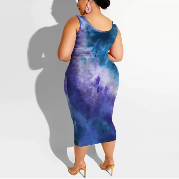 IyMoo Womens Sexy Plus Size 2 Piece Midi Dress Outfits  Sleeveless Tie Dye Print Tank Crop Top Bodycon Skirts SetBlue Green1