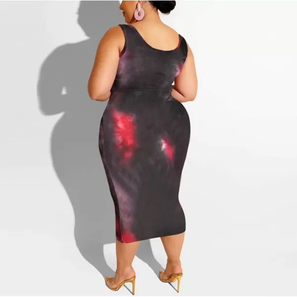 IyMoo Womens Sexy Plus Size 2 Piece Midi Dress Outfits  Sleeveless Tie Dye Print Tank Crop Top Bodycon Skirts SetCoffee1