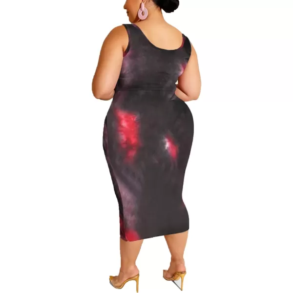 IyMoo Womens Sexy Plus Size 2 Piece Midi Dress Outfits  Sleeveless Tie Dye Print Tank Crop Top Bodycon Skirts SetCoffee1