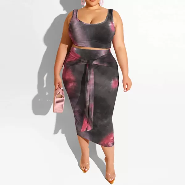 IyMoo Womens Sexy Plus Size 2 Piece Midi Dress Outfits  Sleeveless Tie Dye Print Tank Crop Top Bodycon Skirts SetCoffee1