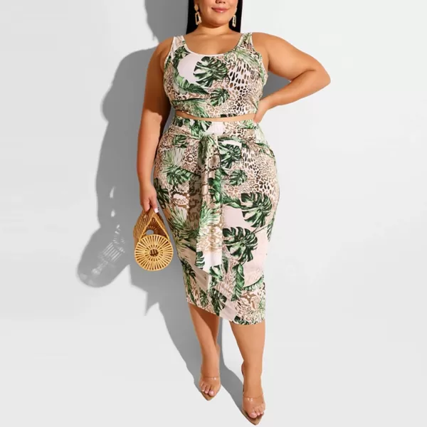 IyMoo Womens Sexy Plus Size 2 Piece Midi Dress Outfits  Sleeveless Tie Dye Print Tank Crop Top Bodycon Skirts SetGreen