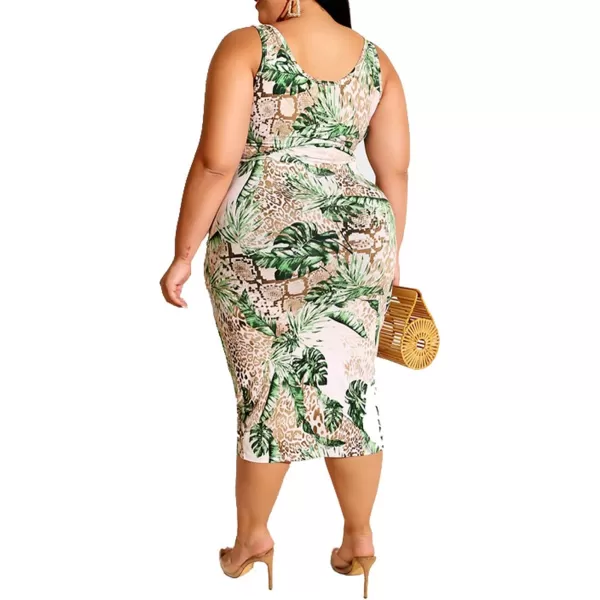 IyMoo Womens Sexy Plus Size 2 Piece Midi Dress Outfits  Sleeveless Tie Dye Print Tank Crop Top Bodycon Skirts SetGreen