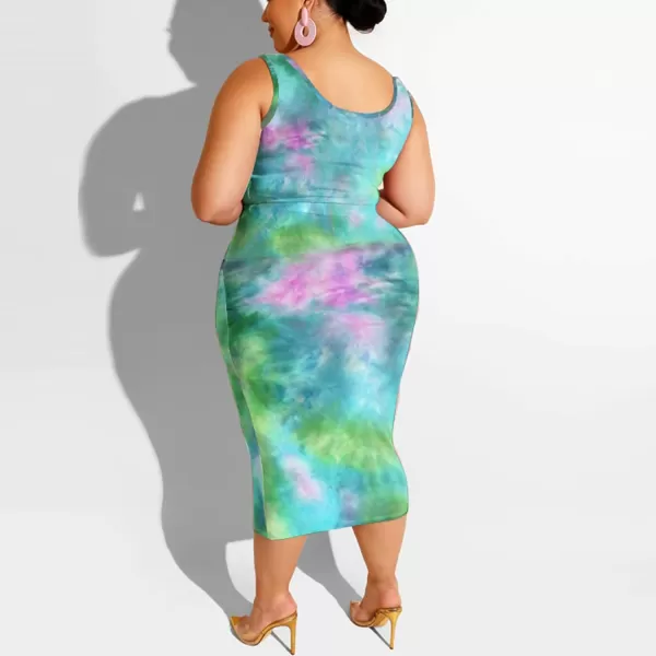 IyMoo Womens Sexy Plus Size 2 Piece Midi Dress Outfits  Sleeveless Tie Dye Print Tank Crop Top Bodycon Skirts SetGreen1