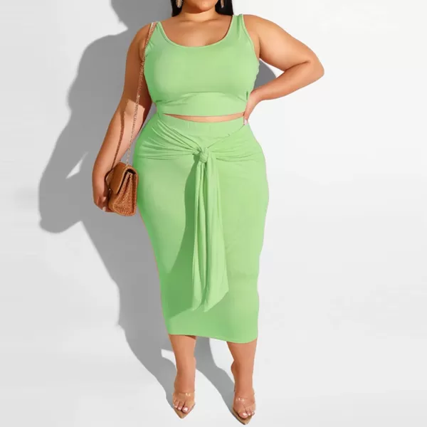 IyMoo Womens Sexy Plus Size 2 Piece Midi Dress Outfits  Sleeveless Tie Dye Print Tank Crop Top Bodycon Skirts SetLight Green Solid