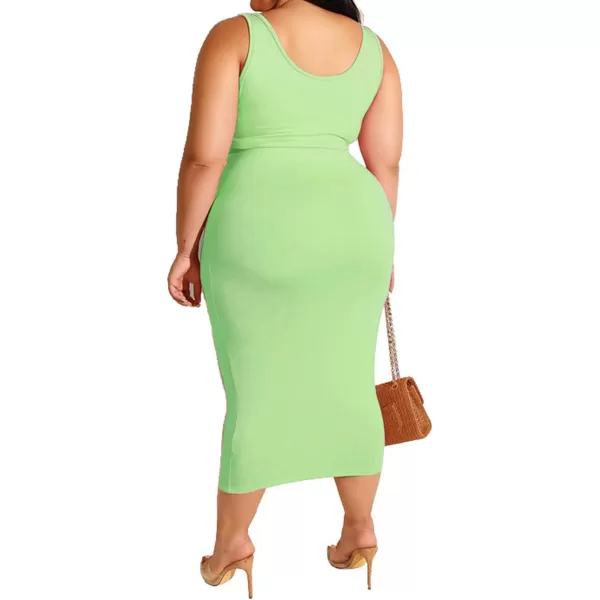 IyMoo Womens Sexy Plus Size 2 Piece Midi Dress Outfits  Sleeveless Tie Dye Print Tank Crop Top Bodycon Skirts SetLight Green Solid