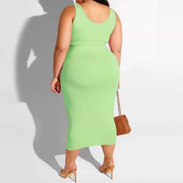 IyMoo Womens Sexy Plus Size 2 Piece Midi Dress Outfits  Sleeveless Tie Dye Print Tank Crop Top Bodycon Skirts SetLight Green Solid