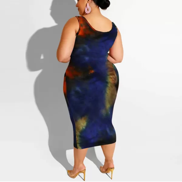 IyMoo Womens Sexy Plus Size 2 Piece Midi Dress Outfits  Sleeveless Tie Dye Print Tank Crop Top Bodycon Skirts SetNavy Blue1
