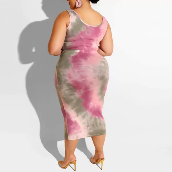 IyMoo Womens Sexy Plus Size 2 Piece Midi Dress Outfits  Sleeveless Tie Dye Print Tank Crop Top Bodycon Skirts SetPink