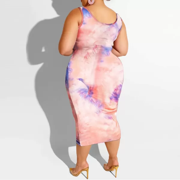 IyMoo Womens Sexy Plus Size 2 Piece Midi Dress Outfits  Sleeveless Tie Dye Print Tank Crop Top Bodycon Skirts SetPink Blue1
