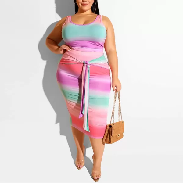 IyMoo Womens Sexy Plus Size 2 Piece Midi Dress Outfits  Sleeveless Tie Dye Print Tank Crop Top Bodycon Skirts SetPink Ombre