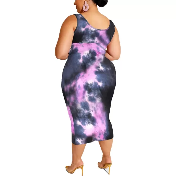 IyMoo Womens Sexy Plus Size 2 Piece Midi Dress Outfits  Sleeveless Tie Dye Print Tank Crop Top Bodycon Skirts SetPurple Black1