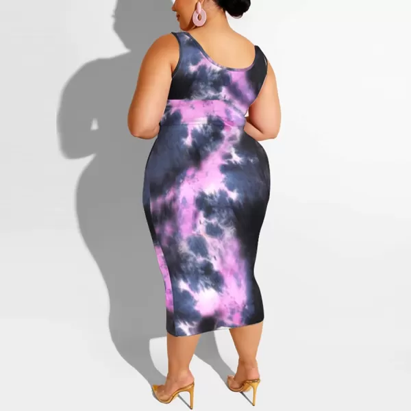 IyMoo Womens Sexy Plus Size 2 Piece Midi Dress Outfits  Sleeveless Tie Dye Print Tank Crop Top Bodycon Skirts SetPurple Black1