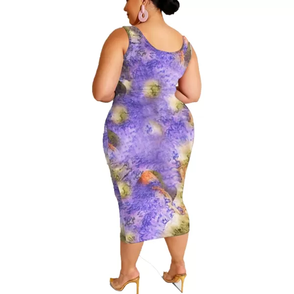 IyMoo Womens Sexy Plus Size 2 Piece Midi Dress Outfits  Sleeveless Tie Dye Print Tank Crop Top Bodycon Skirts SetPurple Green1