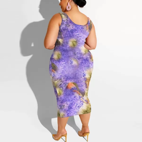 IyMoo Womens Sexy Plus Size 2 Piece Midi Dress Outfits  Sleeveless Tie Dye Print Tank Crop Top Bodycon Skirts SetPurple Green1
