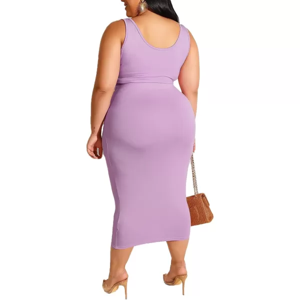 IyMoo Womens Sexy Plus Size 2 Piece Midi Dress Outfits  Sleeveless Tie Dye Print Tank Crop Top Bodycon Skirts SetPurple Solid