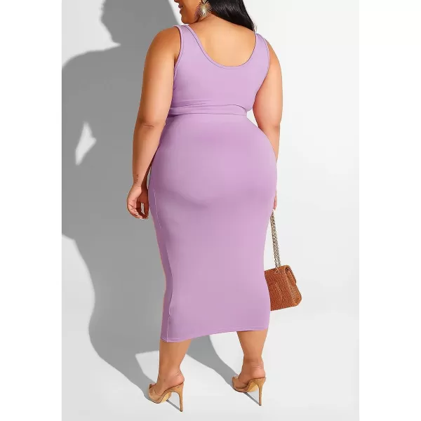 IyMoo Womens Sexy Plus Size 2 Piece Midi Dress Outfits  Sleeveless Tie Dye Print Tank Crop Top Bodycon Skirts SetPurple Solid