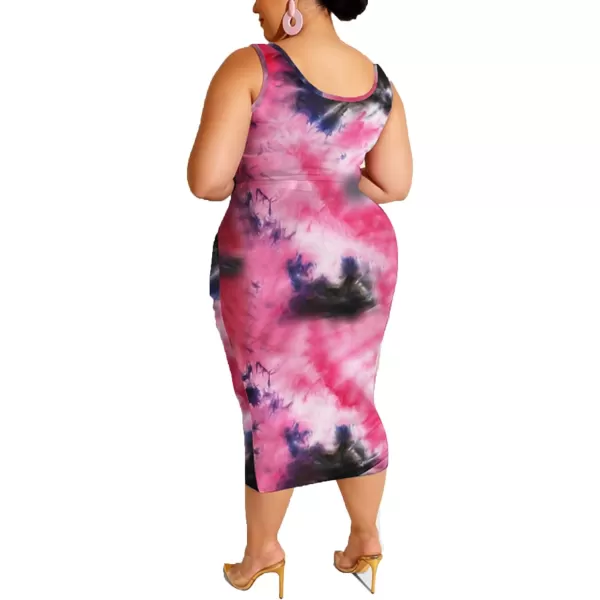 IyMoo Womens Sexy Plus Size 2 Piece Midi Dress Outfits  Sleeveless Tie Dye Print Tank Crop Top Bodycon Skirts SetRed Black1