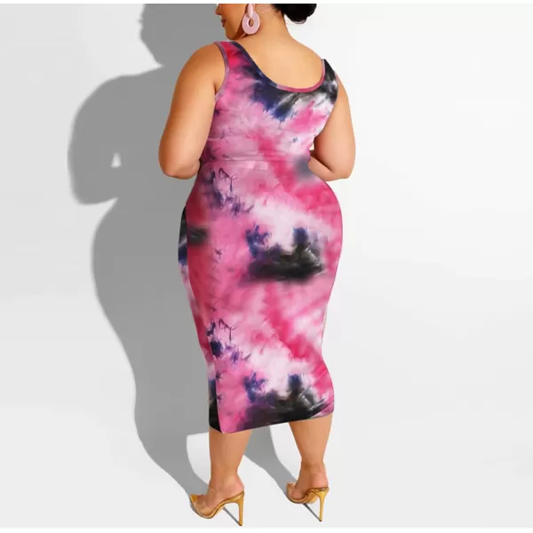 IyMoo Womens Sexy Plus Size 2 Piece Midi Dress Outfits  Sleeveless Tie Dye Print Tank Crop Top Bodycon Skirts SetRed Black1