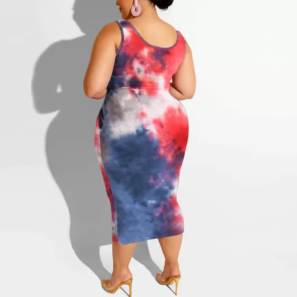 IyMoo Womens Sexy Plus Size 2 Piece Midi Dress Outfits  Sleeveless Tie Dye Print Tank Crop Top Bodycon Skirts SetRed Blue1