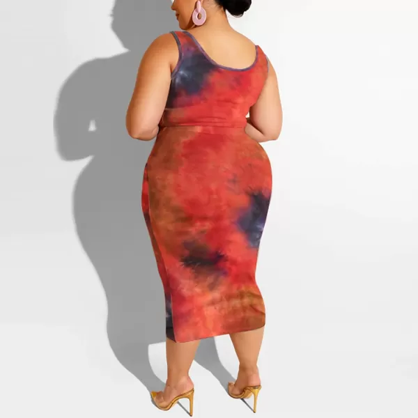 IyMoo Womens Sexy Plus Size 2 Piece Midi Dress Outfits  Sleeveless Tie Dye Print Tank Crop Top Bodycon Skirts SetRed1