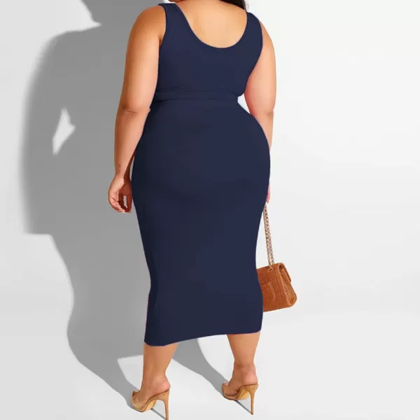 IyMoo Womens Sexy Plus Size 2 Piece Midi Dress Outfits  Sleeveless Tie Dye Print Tank Crop Top Bodycon Skirts SetRoyal Blue Solid