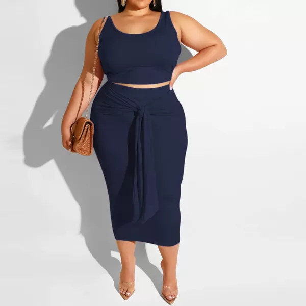 IyMoo Womens Sexy Plus Size 2 Piece Midi Dress Outfits  Sleeveless Tie Dye Print Tank Crop Top Bodycon Skirts SetRoyal Blue Solid