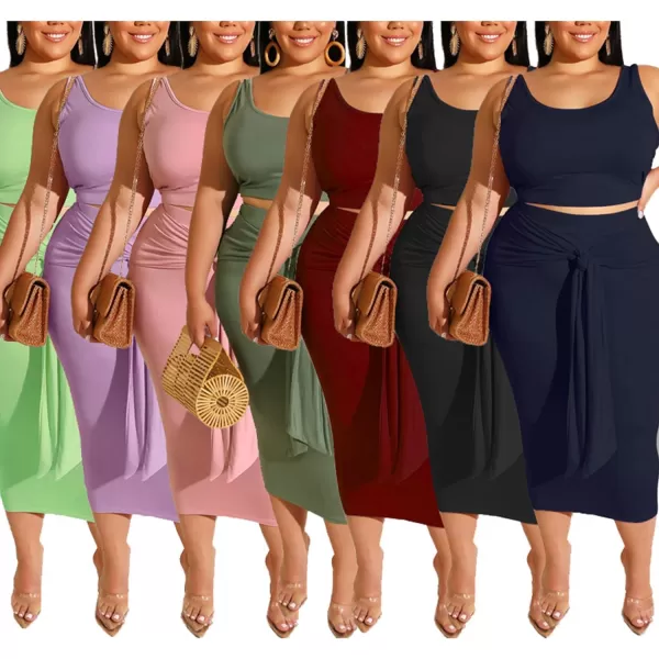 IyMoo Womens Sexy Plus Size 2 Piece Midi Dress Outfits  Sleeveless Tie Dye Print Tank Crop Top Bodycon Skirts SetRoyal Blue Solid