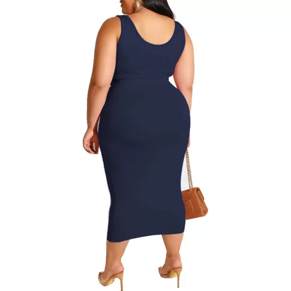 IyMoo Womens Sexy Plus Size 2 Piece Midi Dress Outfits  Sleeveless Tie Dye Print Tank Crop Top Bodycon Skirts SetRoyal Blue Solid