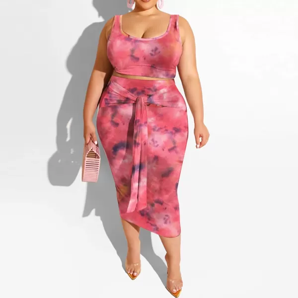 IyMoo Womens Sexy Plus Size 2 Piece Midi Dress Outfits  Sleeveless Tie Dye Print Tank Crop Top Bodycon Skirts SetWatermelon Red1