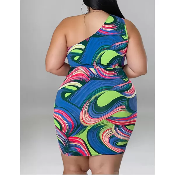 IyMoo Womens Sexy Plus Size Bodycon Cutout One Shoulder Ruched Drawstring Mini Club DressesBlue