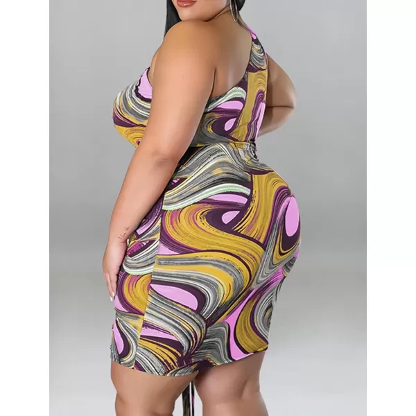 IyMoo Womens Sexy Plus Size Bodycon Cutout One Shoulder Ruched Drawstring Mini Club DressesKhaki