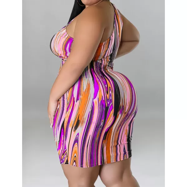 IyMoo Womens Sexy Plus Size Bodycon Cutout One Shoulder Ruched Drawstring Mini Club DressesMulti Purple
