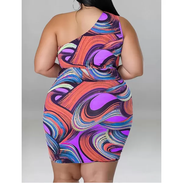 IyMoo Womens Sexy Plus Size Bodycon Cutout One Shoulder Ruched Drawstring Mini Club DressesPurple
