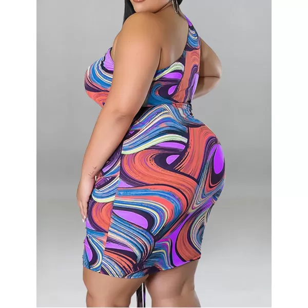 IyMoo Womens Sexy Plus Size Bodycon Cutout One Shoulder Ruched Drawstring Mini Club DressesPurple