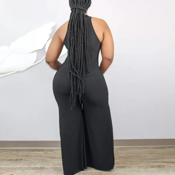 IyMoo Womens Sexy Plus Size Chiffon Patchwork Wide Leg Sleeveless Elegant Cocktail V Neck JumpsuitBlack