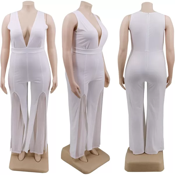 IyMoo Womens Sexy Plus Size Chiffon Patchwork Wide Leg Sleeveless Elegant Cocktail V Neck JumpsuitBlack
