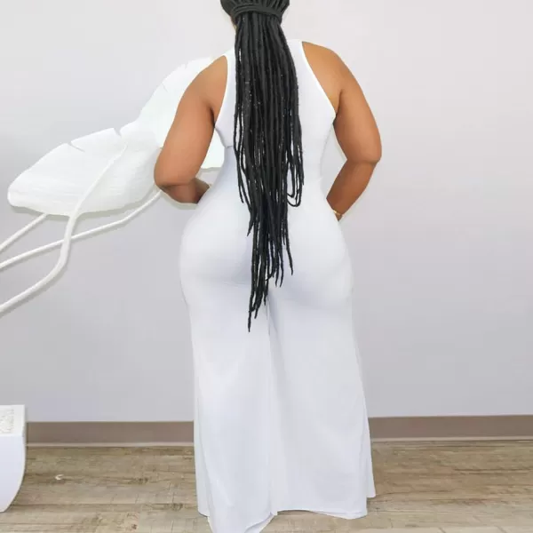 IyMoo Womens Sexy Plus Size Chiffon Patchwork Wide Leg Sleeveless Elegant Cocktail V Neck JumpsuitWhite