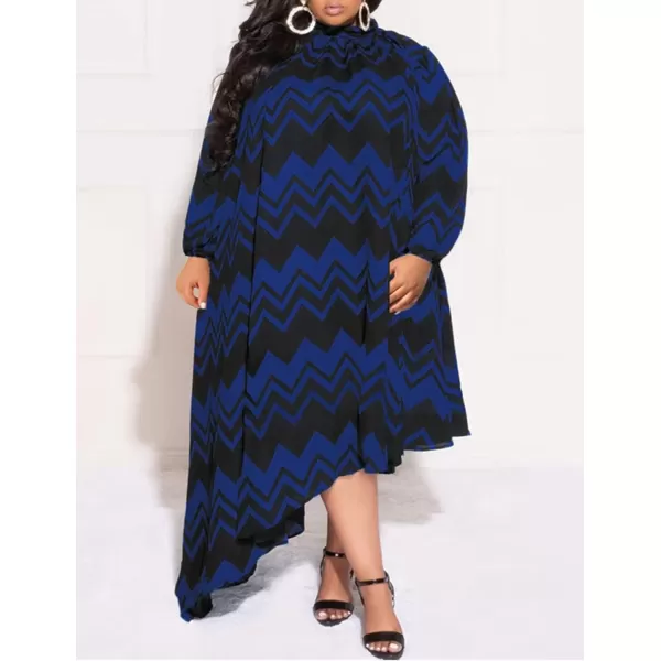 IyMoo Womens Sexy Plus Size One Shoulder Long Sleeve Ruched Elegant High Low Maxi Dress Party GownsWave Blue