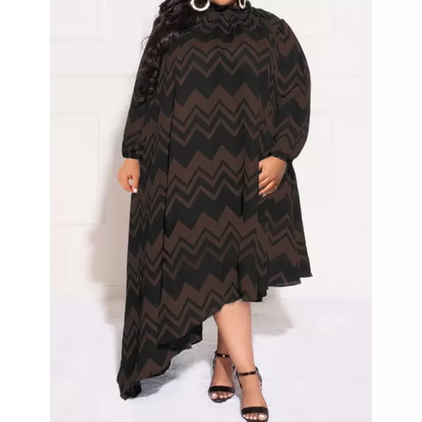 IyMoo Womens Sexy Plus Size One Shoulder Long Sleeve Ruched Elegant High Low Maxi Dress Party GownsWave Coffee