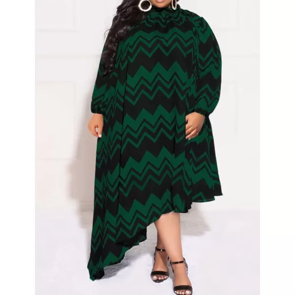IyMoo Womens Sexy Plus Size One Shoulder Long Sleeve Ruched Elegant High Low Maxi Dress Party GownsWave Dark Green