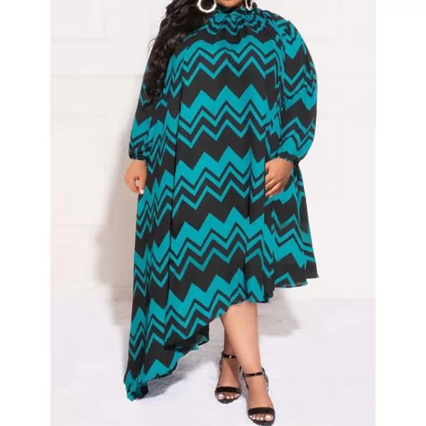 IyMoo Womens Sexy Plus Size One Shoulder Long Sleeve Ruched Elegant High Low Maxi Dress Party GownsWave Lake Blue