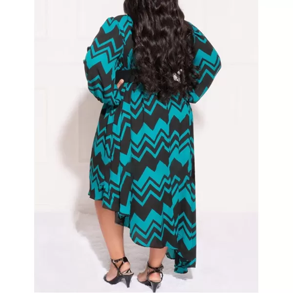 IyMoo Womens Sexy Plus Size One Shoulder Long Sleeve Ruched Elegant High Low Maxi Dress Party GownsWave Lake Blue
