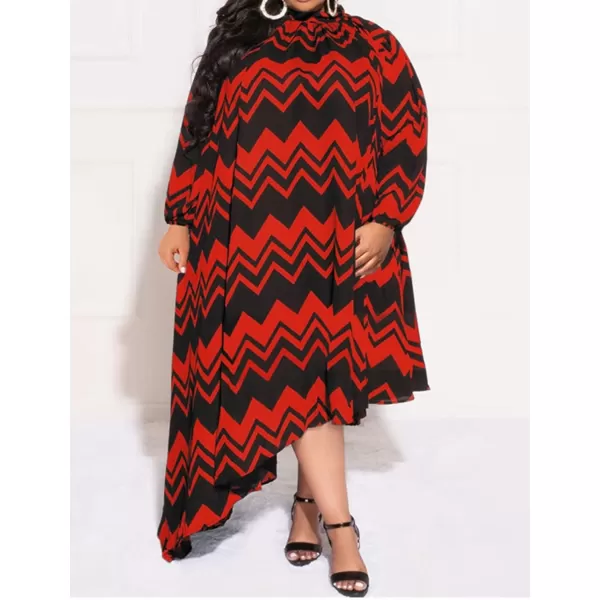 IyMoo Womens Sexy Plus Size One Shoulder Long Sleeve Ruched Elegant High Low Maxi Dress Party GownsWave Red