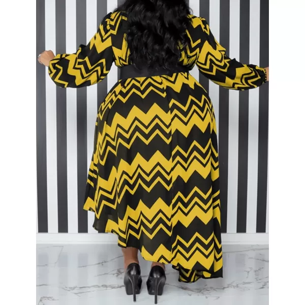 IyMoo Womens Sexy Plus Size One Shoulder Long Sleeve Ruched Elegant High Low Maxi Dress Party GownsWave Yellow