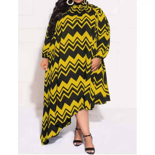 IyMoo Womens Sexy Plus Size One Shoulder Long Sleeve Ruched Elegant High Low Maxi Dress Party GownsWave Yellow