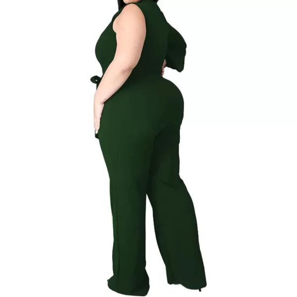 IyMoo Womens Sexy Plus Size One Shoulder Wide Leg Long Sleeve Cocktail V Neck Jumpsuits RomperGreen