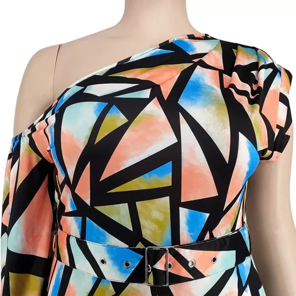 IyMoo Womens Sexy Plus Size One Shoulder Wide Leg Long Sleeve Cocktail V Neck Jumpsuits RomperMulticolored