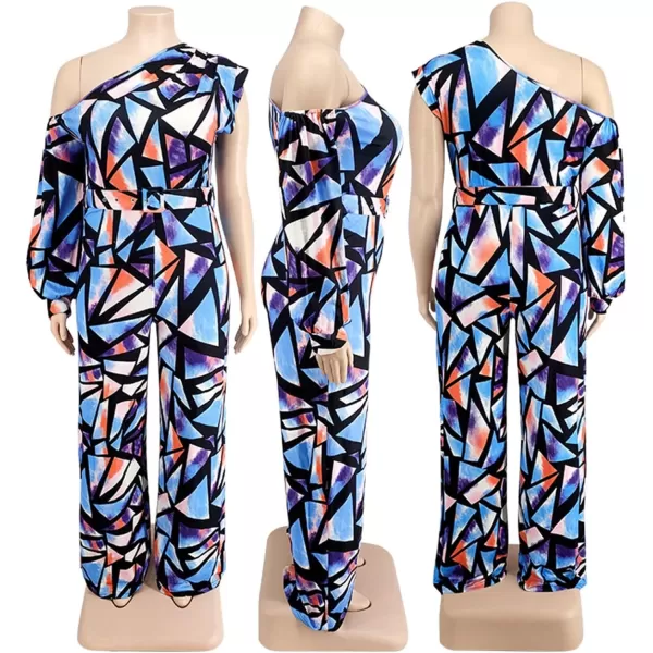 IyMoo Womens Sexy Plus Size One Shoulder Wide Leg Long Sleeve Cocktail V Neck Jumpsuits RomperMulticolored Purple